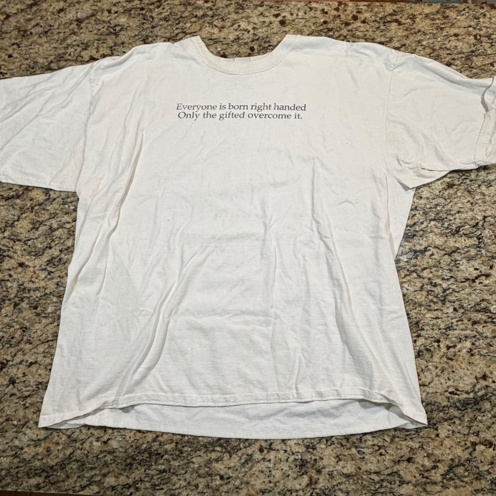 Vintage Left Handed Graphic T-Shirt Mens XXL Cream Funny Gifted Overcome It Tee